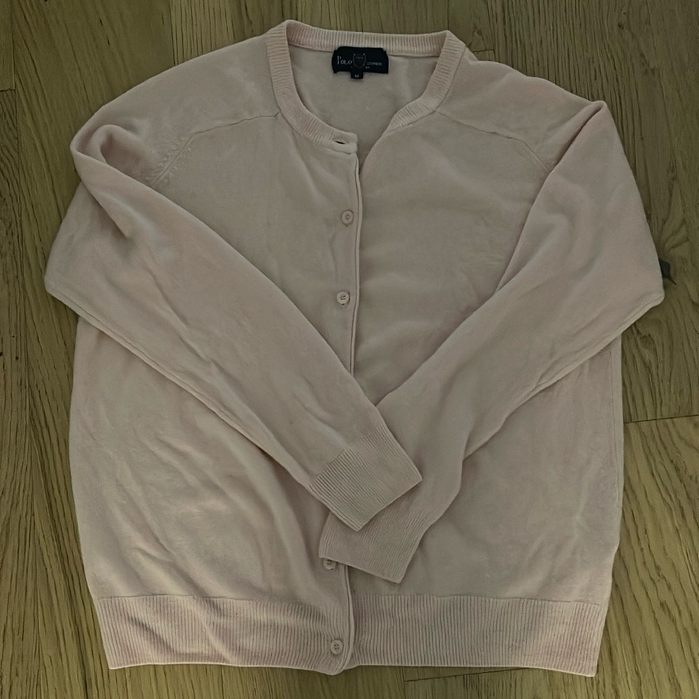 Vintage millennial pink Polo Ralph Lauren Cashmere cardigan.